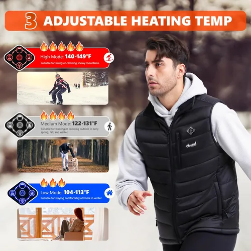 Miniatura 5 de Chaleco térmico para hombre con batería incluida, chaleco de calefacción eléctrico recargable de 7.4 V, temperatura inteligente. Control