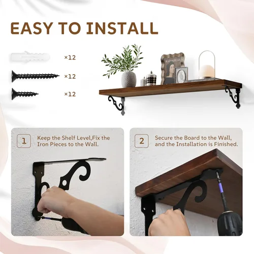 Miniatura 8 de Estantes flotantes de madera maciza para pared con soportes de metal, estante de pared de madera de pino de 2 niveles de 36 pulgadas, adecuado