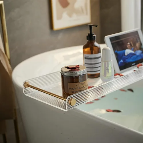 Miniatura 4 de NEWRAIN - Bandeja de bañera acrílica, mesa de baño de lujo, regalos únicos de inauguración de la casa, regalo de aniversario y boda para parejas