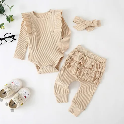 Miniatura 2 de Conjunto de mameluco y pantalón de manga larga para niña de 3 piezas