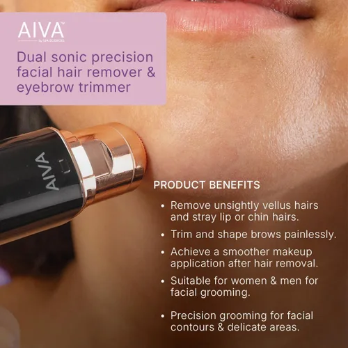 Miniatura 4 de SPA SCIENCES - AIVA Deluxe - Eliminador de vello facial patentado de doble cara 2 en 1/doble cara y recortador de cejas recargable por USB con luces