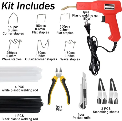 Miniatura 2 de Kit de soldador de plástico mejorado de 150W, máquina de grapado con 1000 piezas para reparación de parachoques de coche, soldador de plástico 2