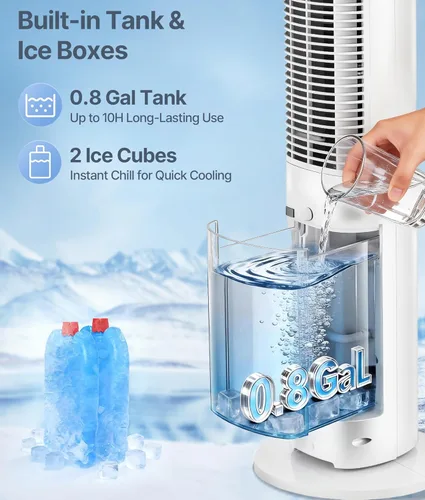 Miniatura 5 de Enfriador de pantano de aire evaporativo: ventiladores de enfriamiento de 38 pulgadas que soplan aire frío para dormitorio, ventilador de torre