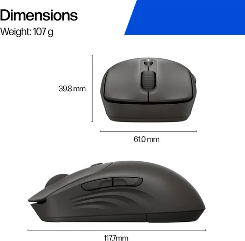 Miniatura 9 de HP Ratón inalámbrico silencioso 400, Bluetooth dual y 2.4 GHz, silicona suave, clics silenciosos, rueda Microsoft, batería de 24 meses, 6000 DPI