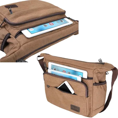 Miniatura 6 de JAKAGO Bolsa de mensajero de lona de 13 pulgadas con múltiples bolsillos, bolsa cruzada para uso diario, bolsa para viajes de negocios