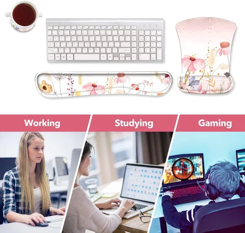 Miniatura 6 de AIMSA Reposamuñecas para teclado y alfombrilla para mouse con soporte para muñeca, base de goma antideslizante ergonómica de espuma viscoelástica