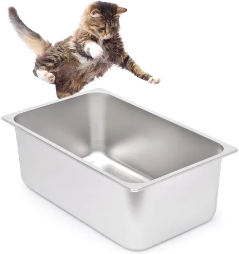 Miniatura 10 de Kichwit Caja de arena de acero inoxidable para gatos mayores, gatos artríticos, gatitos pequeños, bandeja de arena para hámsteres y conejos