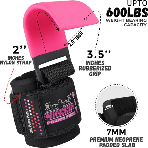 Miniatura 3 de Ganchos de acero para levantamiento de pesas de alta resistencia, juego de 2 guantes de entrenamiento acolchados de alta calidad Rosa clásico