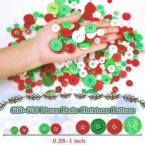 Miniatura 3 de Greentime 350-400 PCS Botones de Resina de Navidad Botones Surtidos de 2 y 4 Agujeros Redondos para Manualidades para Decoraciones de Fiestas