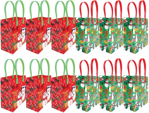 Miniatura 2 de TINYMILLS Paquete de 12 bolsas de regalo de fiesta de Navidad con asas, bolsas de plástico resistentes para vacaciones y truco o trato