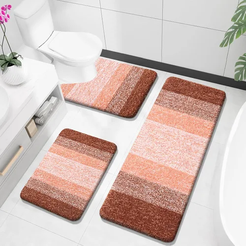 Miniatura 25 de OLANLY Juego de alfombras de baño de 3 piezas, alfombras de baño de microfibra suave y absorbente y alfombra de inodoro de contorno en forma de U