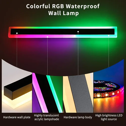 Miniatura 24 de Luz de pared exterior moderna de 47 pulgadas, accesorios de iluminación exterior de acrílico negro de 3000K, montaje en pared, luces de porche