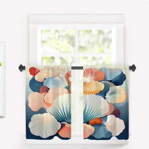 Miniatura 28 de Cortinas de cocina de hojas de arce otoñales para ventanas, hojas verdes y rojas sobre cenefas opacas negras, tratamientos de ventana de poliéster