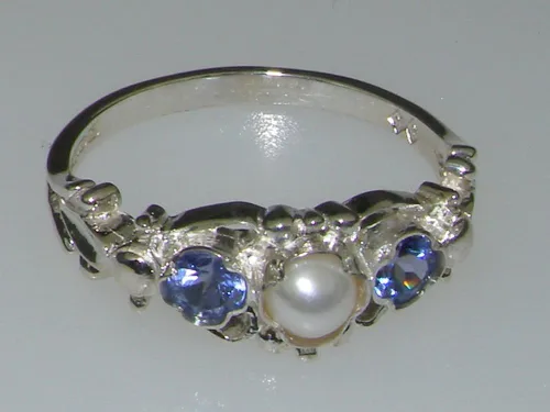 Miniatura 5 de Anillo de plata de ley 925 con perlas cultivadas y tanzanita para mujer
