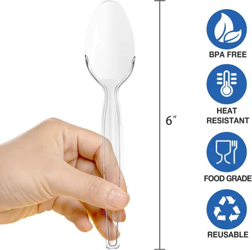 Miniatura 2 de POSATE Cucharas de plástico resistentes, material desechable de grado alimenticio, transparente, paquete de 30