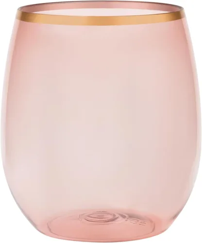 Miniatura 16 de PLASTICPRO Paquete de 12 copas de vino de plástico transparente con borde dorado, sin tallo, desechables, de 12 onzas, sin BPA, vasos de vino