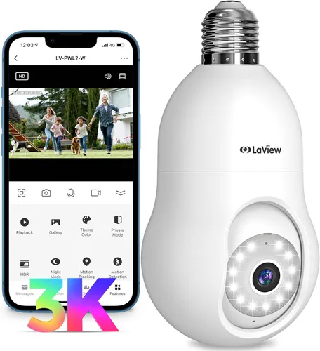 Miniatura 10 de LaView Cámara de seguridad con bombilla celular 4G LTE, cámaras de seguridad de 360° 2K inalámbricas para exteriores e interiores, 4MP a todo