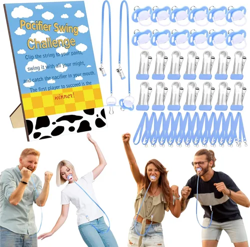 Miniatura 14 de Geelin Juego de 12 juegos de chupete con columpio para baby shower, juegos divertidos de revelación de género, incluye 1 letrero de madera y 12