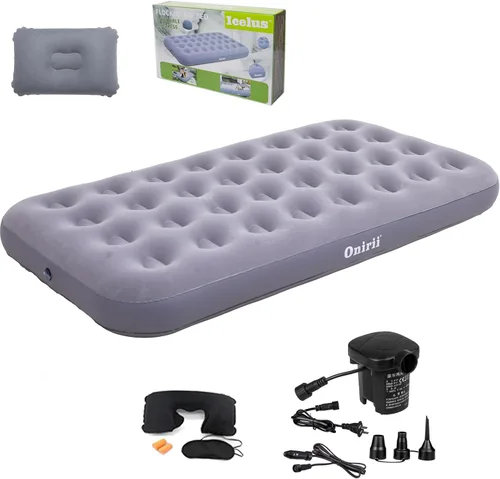 Onirii Colchón de Aire Individual Tamaño Twin para Camping con Bomba de Aire, Colchón de Aire Inflable, Cama Inflable Portátil Engrosada, Gris