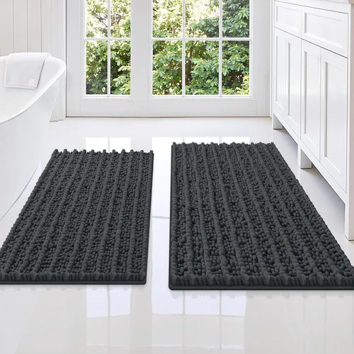 Miniatura 11 de Smiry Juego de 2 alfombras de baño, suaves y absorbentes, parte trasera de goma antideslizante, lavables a máquina, juego de alfombras de baño