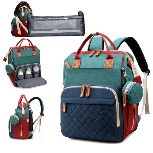 Miniatura 10 de Awanhe Mochila para pañales para bebé con cambiador, bolsas impermeables para niños y niñas, puerto de carga USB, color azul Negro