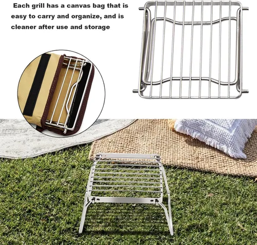 Miniatura 2 de Saihisday Parrilla plegable para fogata, parrilla portátil para acampar con patas plegables, rejilla de acero inoxidable 304 para estufa de gas