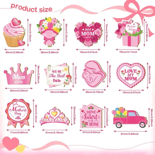 Miniatura 3 de FairySandy 36 piezas de adornos para el día de la madre para árbol de madera, rosa, mamá, mujeres, decoración de árbol, flores rústicas, magdalenas