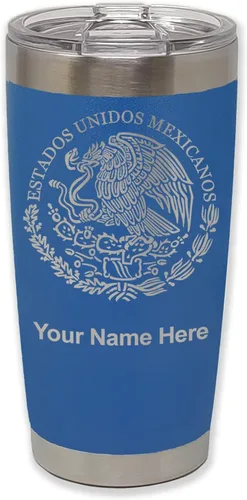 Miniatura 29 de LaserGram Vaso aislado al vacío de 20 onzas, bandera de México, grabado personalizado incluido (gris)
