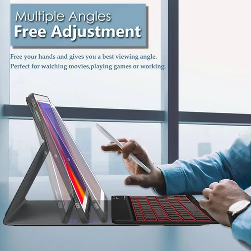 Miniatura 4 de Funda con teclado para Galaxy Tab S4 10.5 (SM-T830/T835, versión 2018), 7 colores retroiluminados desmontable inalámbrica con funda para Samsung