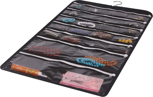 Miniatura 8 de DIOMMELL Organizador de joyería colgante con 47 bolsillos con cremallera para aretes, collar, pulsera, anillo, bolsa de almacenamiento