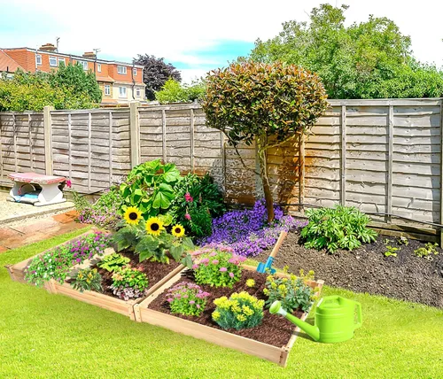 Miniatura 9 de Conjunto de cama de jardín elevada de madera Giantex, caja de plantación rectangular para verduras, frutas, flores, hierbas, cama de plantación