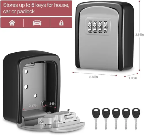 Miniatura 2 de Caja de bloqueo de llave reiniciable de 4 dígitos, aleación de zinc antirrobo para montaje en pared, segura, resistente a la intemperie, a prueba