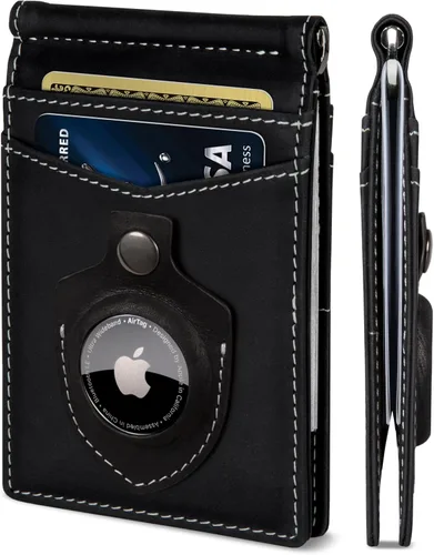Miniatura 12 de SERMAN BRANDS Billetera con bloqueo RFID delgada de dos pliegues – Carteras minimalistas de cuero genuino con bolsillo frontal para hombres con clip