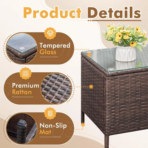 Miniatura 3 de Flamaker Juego de muebles de patio de 3 piezas de ratán para todo tipo de clima, muebles de exterior, sillas de patio con mesa de vidrio templado