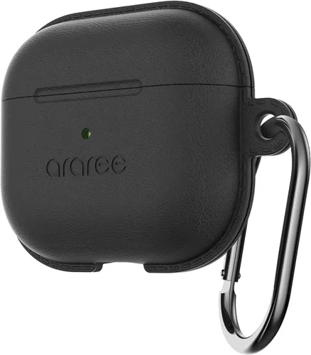 aree AR22182AP3BK - Funda para AirPods 3, silicona, piel para Airpods, estilo, funda protectora suave, diseño de ventosa, tapa con mosquetón,