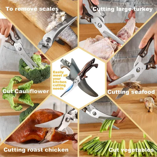 Miniatura 8 de ANDONG Tijeras de cocina, tijeras profesionales resistentes para aves de corral, de acero inoxidable, con resorte, aptas para lavavajillas