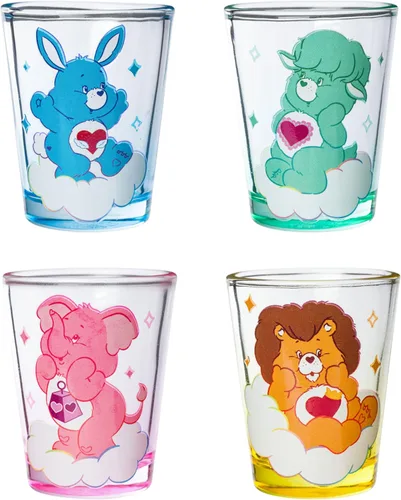 Miniatura 35 de Silver Buffalo Care Bears on Clouds con Funshine, Tenderheart, Cheer and Grumpy Bear - Juego de 4 mini vasos de 1.5 onzas Osos de cuidado