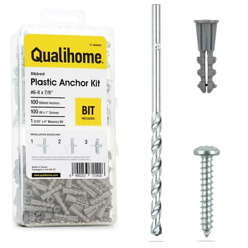 Miniatura 8 de Qualihome Kit de Anclajes de Plástico Acanalado para Paneles de Yeso - Anclajes de Pared y Tornillos para Paneles de Yeso Incluye Anclajes