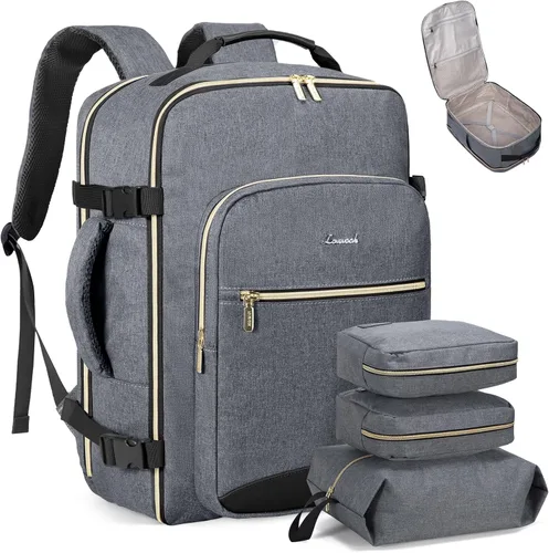 Miniatura 43 de LOVEVOOK Mochila de viaje de 40L aprobada para vuelo, 3 cubos de embalaje, bolsa de viaje impermeable para artículos personales, equipaje de mano