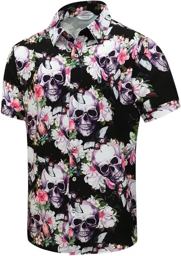 SheLucki - Camisa hawaiana para hombre, unisex, de manga corta, con botones, para la playa y el verano, ropa casual estampada con sombra de palmas