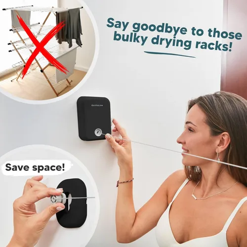 Miniatura 7 de GorillaLine - Tendedero retráctil para interiores y exteriores - Línea de lavandería de secado de ropa resistente - Tendedero montado en la pared