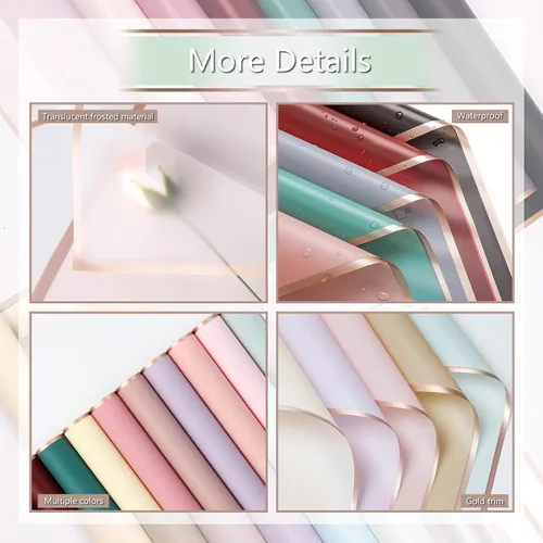 Miniatura 3 de YACEYACE Elegante papel de regalo de flores, impermeable y perfecto para envolver flores de regalo, proyectos de manualidades, verde claro con borde