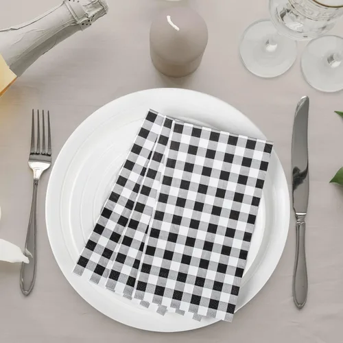 Miniatura 5 de Paquete de 100 servilletas de cuadros negros – 3 capas desechables de búfalo a cuadros servilletas de cena, servilletas de invitados, toallas