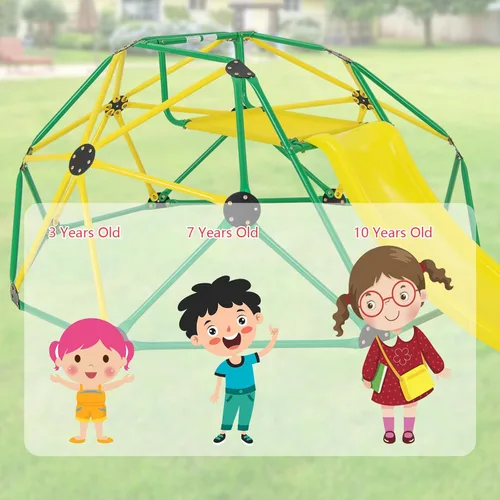 Miniatura 9 de Olakids Cúpula de escalada con tobogán, para niños al aire libre, gimnasio, cúpula geométrica, marco de acero, estructura de escalada de 8 pies