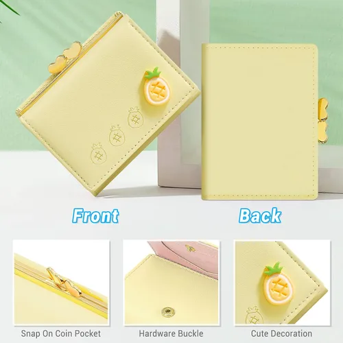 Miniatura 4 de YINHEXI Cartera para mujer, tarjetero para mujer, pequeño bolso triple con bloqueo RFID, bonita cartera pequeña de cuero con bolsillo para mujeres