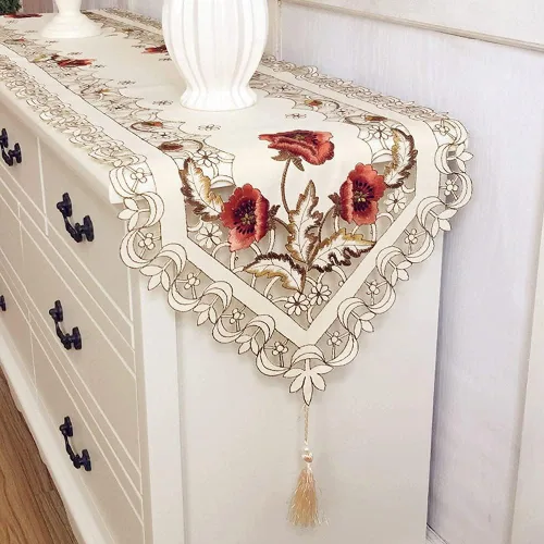 Miniatura 8 de Arzoe Camino de mesa de encaje con flores europeas vintage, corredores elegantes, decoración de mesa de armario y comedor (borgoña, 16×59 pulgadas)