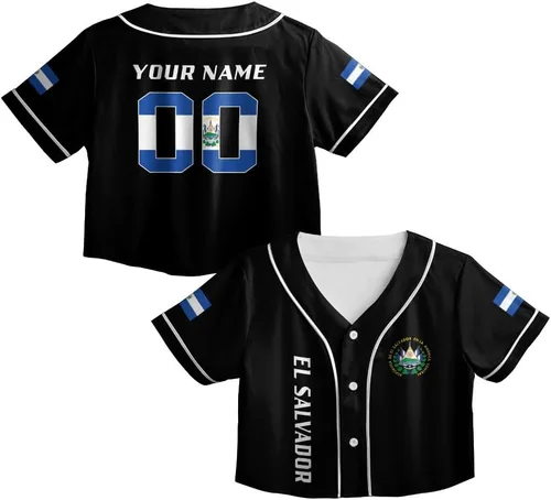 Miniatura 8 de Custom El Salvador Crop Top Baseball Jersey Camisa Salvadoreña Salvadoreña Camisa para Mujer Camisas De El Salvador para Mujer Blc9