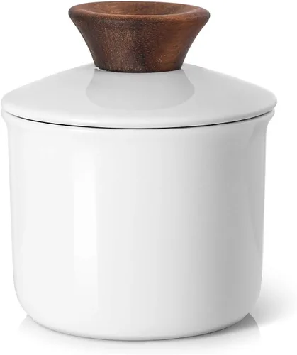 Miniatura 9 de DOWAN Mantequillera francesa para encimera, plato de mantequilla de cerámica con línea de agua, recipiente de mantequilla de porcelana para Gris