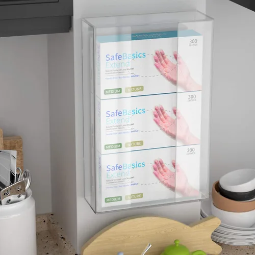 Miniatura 7 de HIIMIEI Dispensador de guantes acrílicos para montaje en pared, soporte flotante de plástico transparente para guantes triples de 16.1 x 10.2 x 3.8