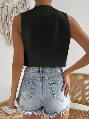 Miniatura 13 de Floerns Chaleco corto sin mangas con botones en la parte delantera y cuello en V para mujer